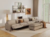 Modular Cero Reclining Sectionals | 7-Piece Khaki Linen Open Plan Sofa Sets 5-Seater with 2-Ottomans
