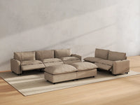 Modular Cero Reclining Sectionals | 7-Piece Khaki Linen Open Plan Sofa Sets 5-Seater with 2-Ottomans