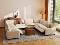 Modular Cero U Shaped Reclining Sectional | 8-Piece Beige Linen Grand Estate U-Shaped Sectionals 8-Seater