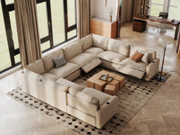 Modular Cero Recliner Sectional Couch | 8-Piece Beige Linen Grand Estate U-Shaped Sectionals 8-Seater