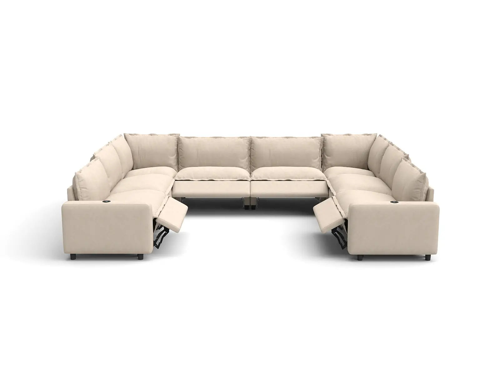 Modular Cero U Shaped Reclining Sectional | 8-Piece Beige Linen Grand Estate U-Shaped Sectionals 8-Seater