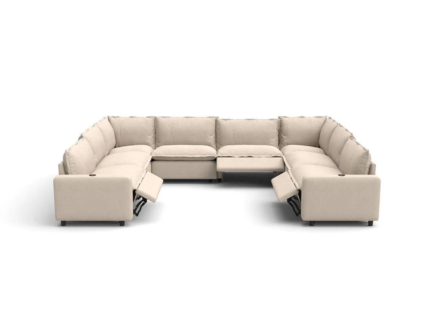 Modular Cero Recliner Sectional Couch | 8-Piece Beige Linen Grand Estate U-Shaped Sectionals 8-Seater