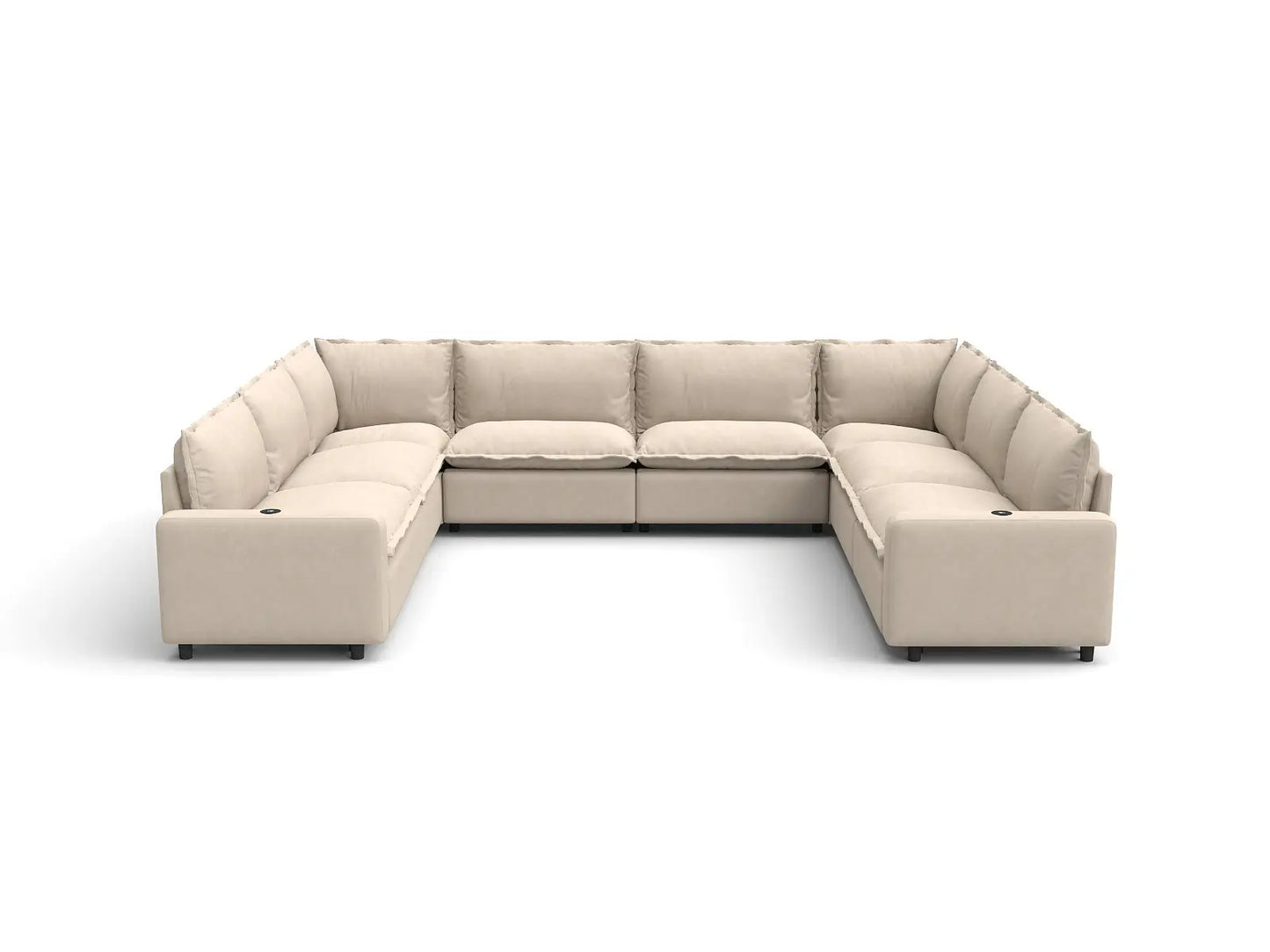 Modular Cero U Shaped Reclining Sectional | 8-Piece Beige Linen Grand Estate U-Shaped Sectionals 8-Seater