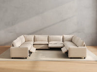 Modular Cero Recliner Sectional Couch | 8-Piece Beige Linen Grand Estate U-Shaped Sectionals 8-Seater