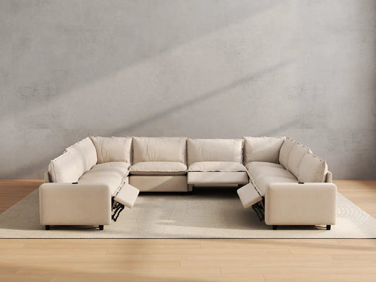 Modular Cero Reclining Sectionals | 8-Piece Beige Linen Grand Estate U-Shaped Sectionals 8-Seater