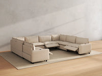 Modular Cero Recliner Sectional Couch | 8-Piece Beige Linen Grand Estate U-Shaped Sectionals 8-Seater