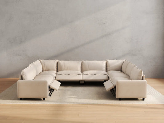 Modular Cero Reclining Sectionals | 8-Piece Beige Linen Grand Estate U-Shaped Sectionals 8-Seater