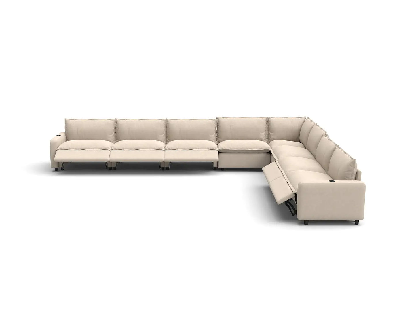 Modular Cero Reclining Sectionals | 8-Piece Beige Linen Grand Estate V-Shaped Sectionals 8-Seater