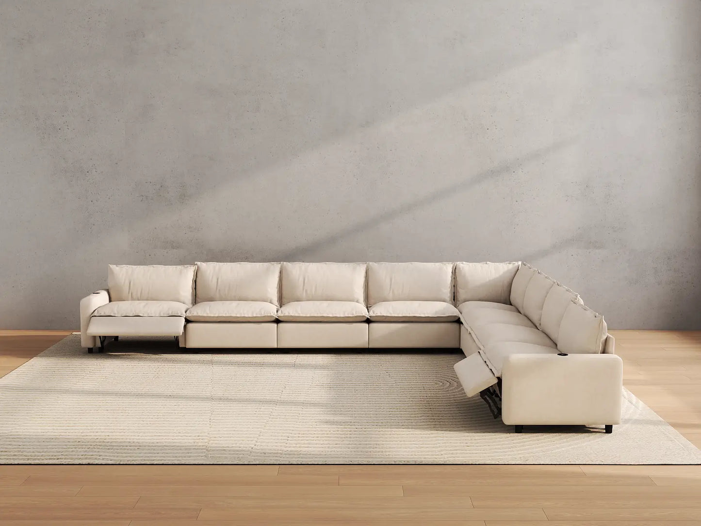 Modular Cero Reclining Sectionals | 8-Piece Beige Linen Grand Estate V-Shaped Sectionals 8-Seater