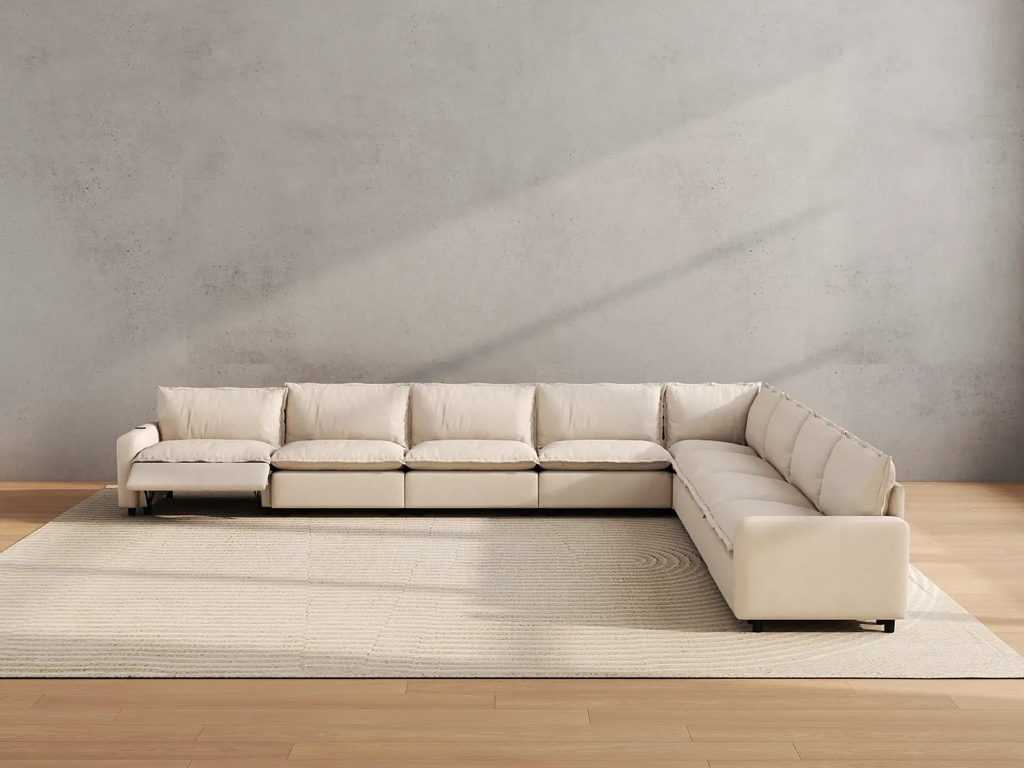 Modular Cero Reclining Sectionals | 8-Piece Beige Linen Grand Estate V-Shaped Sectionals 8-Seater