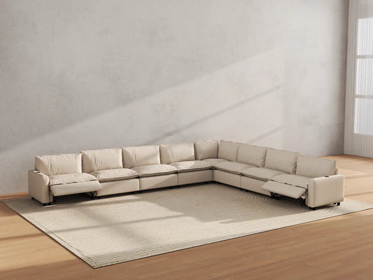 Modular Cero Reclining Sectionals | 8-Piece Beige Linen Grand Estate V-Shaped Sectionals 8-Seater