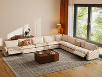 Modular Cero Reclining Sectionals | 8-Piece Beige Linen Grand Estate V-Shaped Sectionals 8-Seater