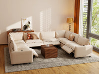 Modular Cero Reclining Sectionals | 8-Piece Beige Linen Open Space U-Shaped Sectionals 8-Seater