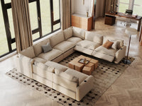 Modular Cero Reclining Sectionals | 8-Piece Beige Linen Open Space U-Shaped Sectionals 8-Seater