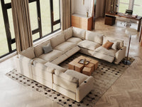 Modular Cero Reclining Sectionals | 8-Piece Beige Linen Open Space U-Shaped Sectionals 8-Seater