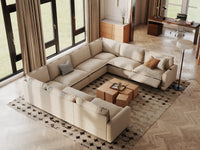 Modular Cero U Shaped Sectional with Recliner | 8-Piece Beige Linen Open Space U-Shaped Sectionals 8-Seater