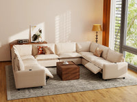 Modular Cero Electric Reclining Sectional | 8-Piece Beige Linen Open Space U-Shaped Sectionals 8-Seater