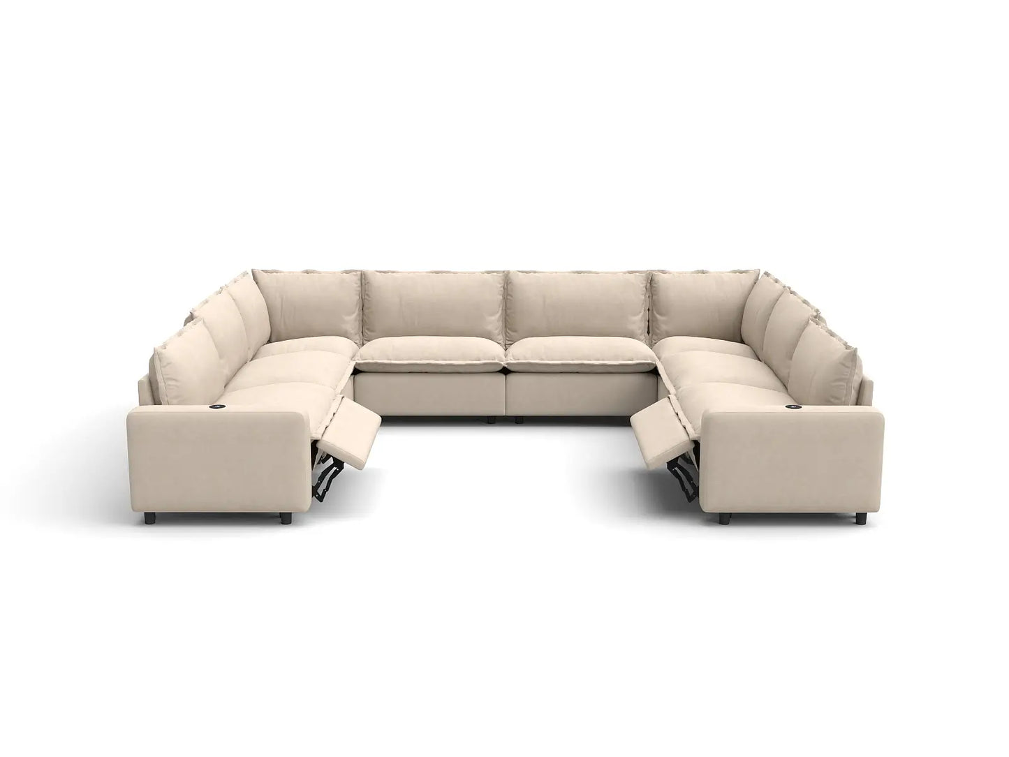 Modular Cero Electric Reclining Sectional | 8-Piece Beige Linen Open Space U-Shaped Sectionals 8-Seater