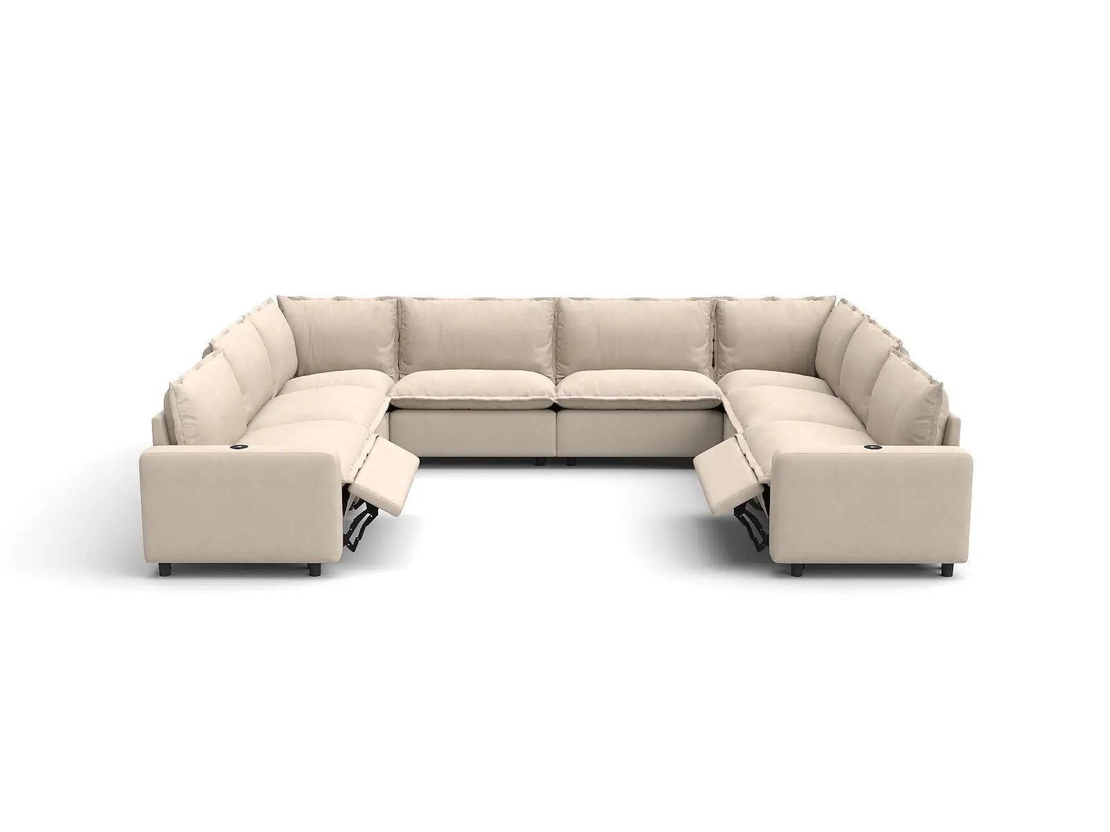 Modular Cero Electric Reclining Sectional | 8-Piece Beige Linen Open Space U-Shaped Sectionals 8-Seater