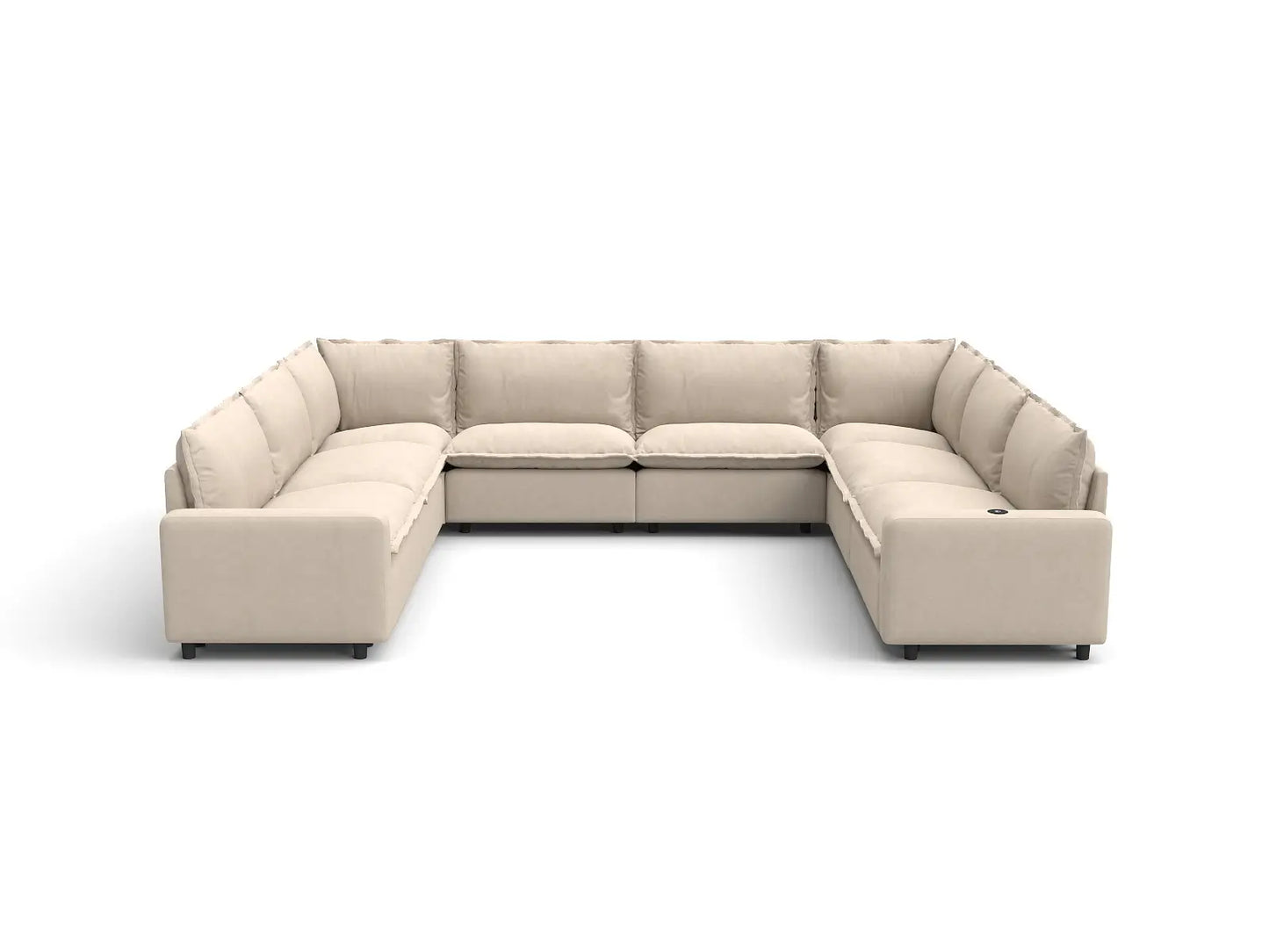 Modular Cero U Shaped Sectional with Recliner | 8-Piece Beige Linen Open Space U-Shaped Sectionals 8-Seater