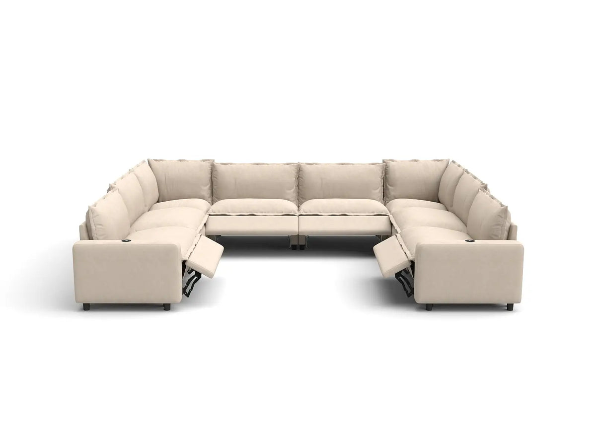 Modular Cero Reclining Sectionals | 8-Piece Beige Linen Open Space U-Shaped Sectionals 8-Seater