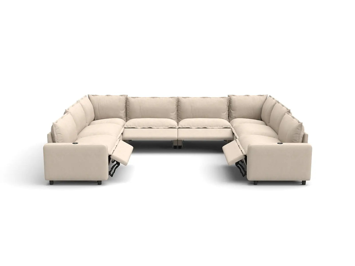 Modular Cero Reclining Sectionals | 8-Piece Beige Linen Open Space U-Shaped Sectionals 8-Seater