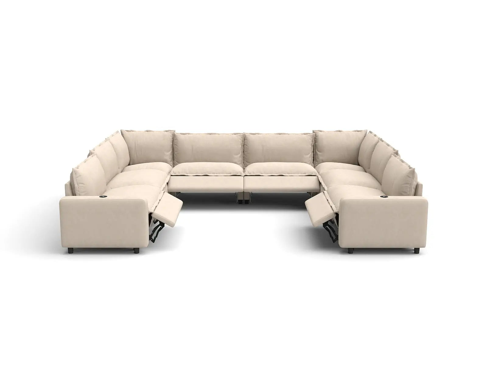 Modular Cero Sectional Reclining Sofa | 8-Piece Beige Linen Open Space U-Shaped Sectionals 8-Seater