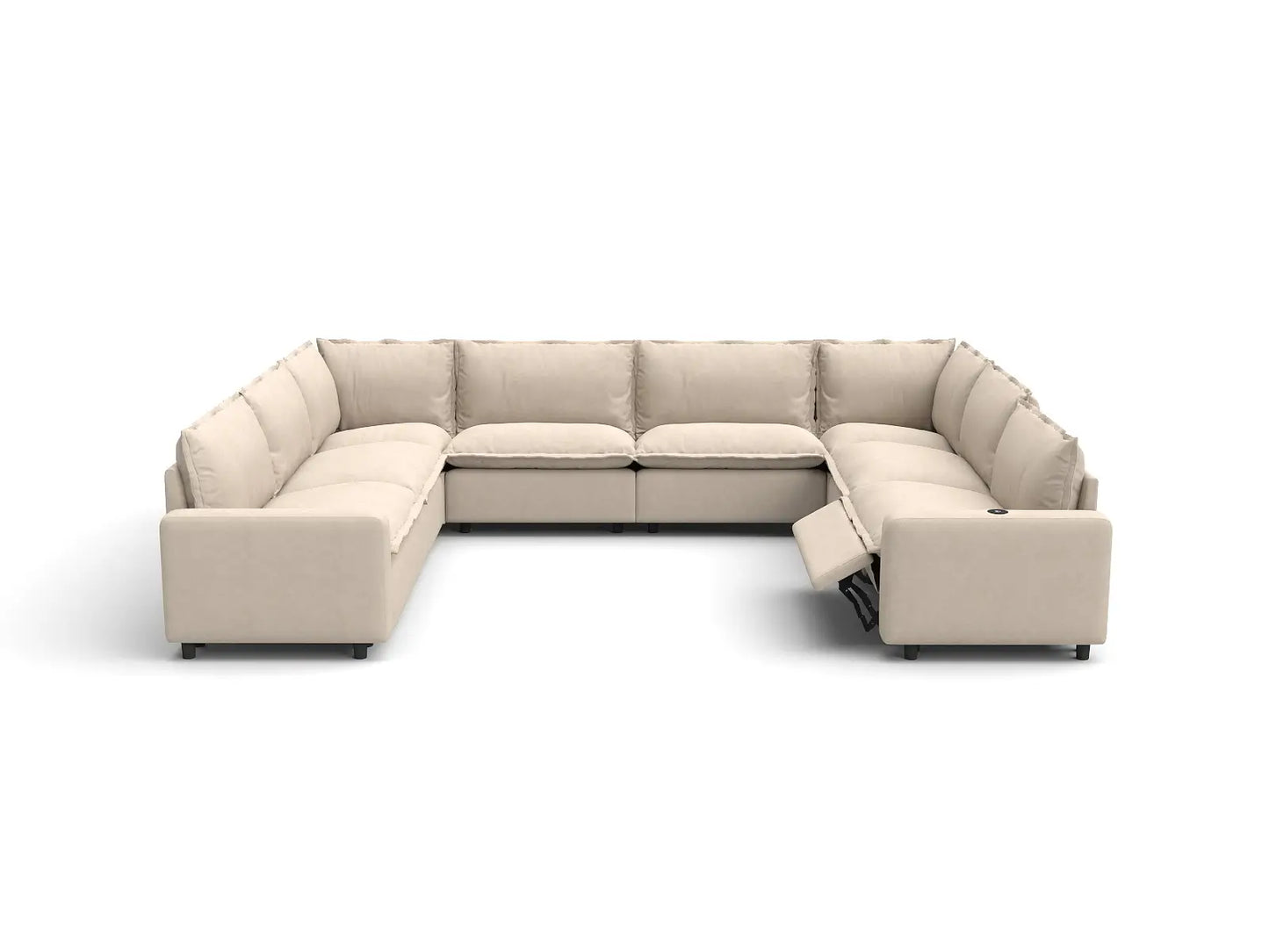Modular Cero U Shaped Sectional with Recliner | 8-Piece Beige Linen Open Space U-Shaped Sectionals 8-Seater
