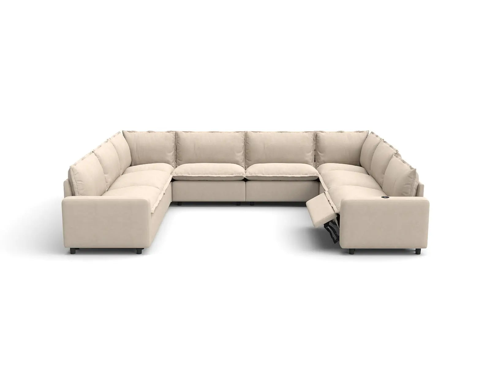 Modular Cero U Shaped Sectional with Recliner | 8-Piece Beige Linen Open Space U-Shaped Sectionals 8-Seater