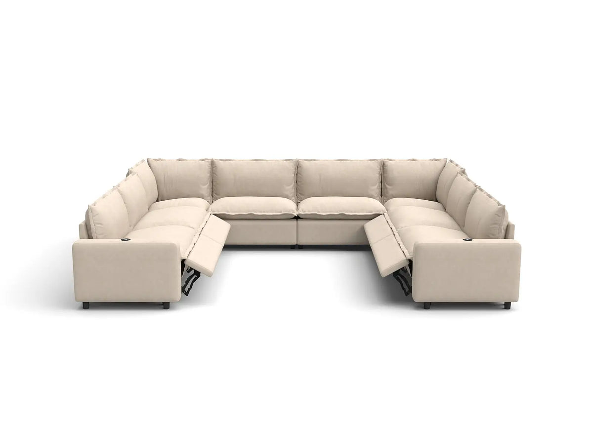 Modular Cero Reclining Sectionals | 8-Piece Beige Linen Open Space U-Shaped Sectionals 8-Seater