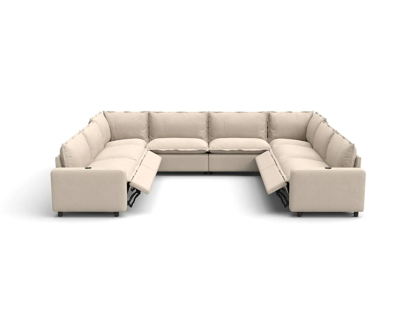 Modular Cero Reclining Sectionals | 8-Piece Beige Linen Open Space U-Shaped Sectionals 8-Seater