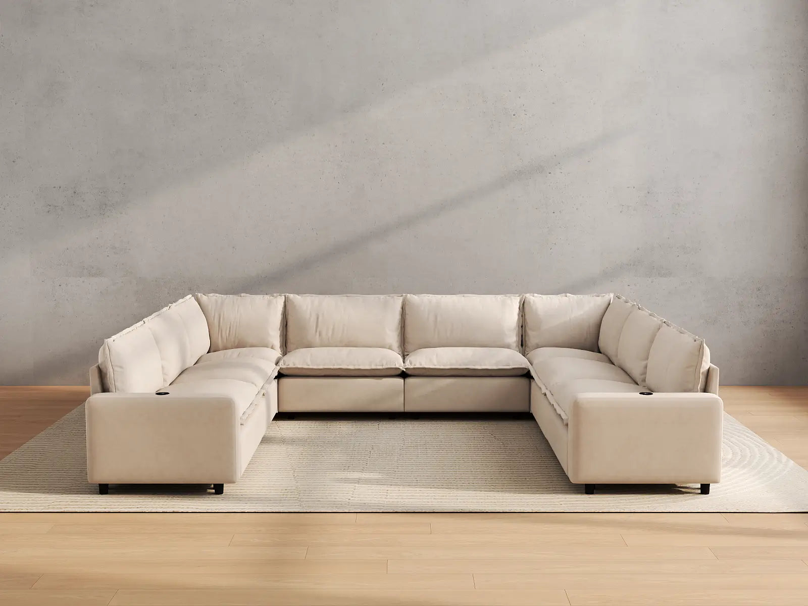 Modular Cero Electric Reclining Sectional | 8-Piece Beige Linen Open Space U-Shaped Sectionals 8-Seater
