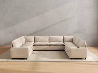 Modular Cero U Shaped Sectional with Recliner | 8-Piece Beige Linen Open Space U-Shaped Sectionals 8-Seater