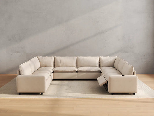 Modular Cero Reclining Sectionals | 8-Piece Beige Linen Open Space U-Shaped Sectionals 8-Seater