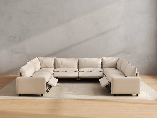 Modular Cero Reclining Sectionals | 8-Piece Beige Linen Open Space U-Shaped Sectionals 8-Seater