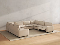 Modular Cero U Shaped Sectional with Recliner | 8-Piece Beige Linen Open Space U-Shaped Sectionals 8-Seater