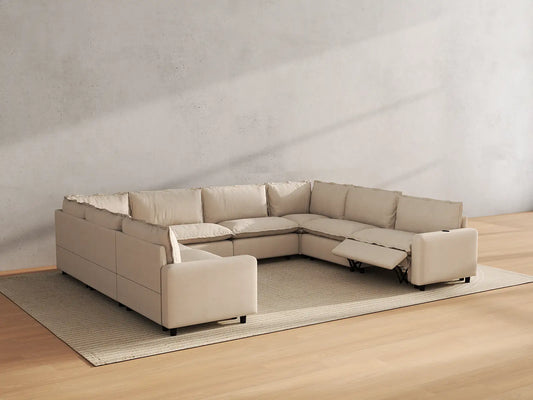 Modular Cero Reclining Sectionals | 8-Piece Beige Linen Open Space U-Shaped Sectionals 8-Seater