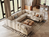 Modular Cero Electric Reclining Sectional | 8-Piece Beige Linen Open Space U-Shaped Sectionals 8-Seater