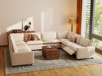 Modular Cero U Shaped Sectional with Recliner | 8-Piece Beige Linen Open Space U-Shaped Sectionals 8-Seater