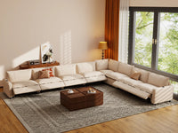 Modular Cero Reclining Sectionals | 8-Piece Beige Linen Open Space V-Shaped Sectionals 8-Seater