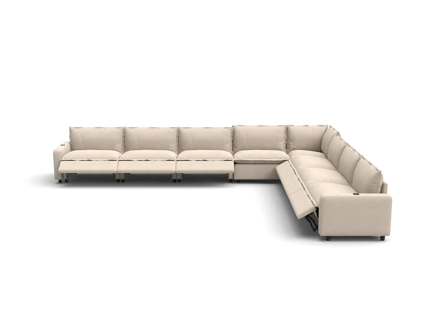 Modular Cero Reclining Sectionals | 8-Piece Beige Linen Open Space V-Shaped Sectionals 8-Seater