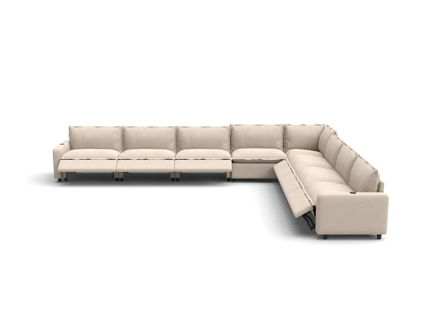 Modular Cero Reclining Sectionals | 8-Piece Beige Linen Open Space V-Shaped Sectionals 8-Seater