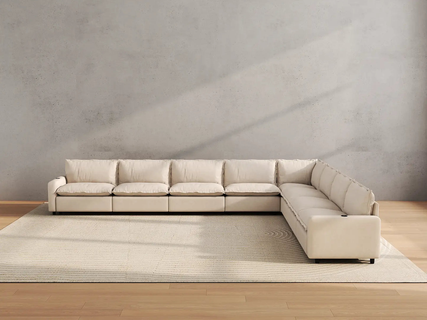 Modular Cero Reclining Sectionals | 8-Piece Beige Linen Open Space V-Shaped Sectionals 8-Seater