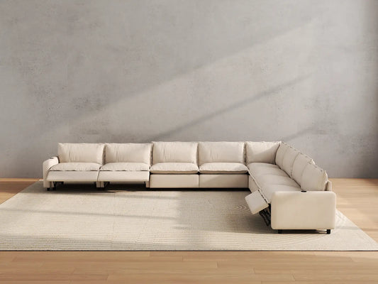 Modular Cero Reclining Sectionals | 8-Piece Beige Linen Open Space V-Shaped Sectionals 8-Seater