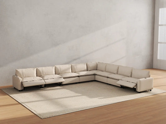 Modular Cero Reclining Sectionals | 8-Piece Beige Linen Open Space V-Shaped Sectionals 8-Seater
