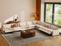 Modular Cero Reclining Sectionals | 8-Piece Beige Linen Open Space V-Shaped Sectionals 8-Seater