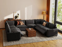 Modular Cero Reclining Sectionals | 8-Piece Grey Linen Grand Estate U-Shaped Sectionals 8-Seater