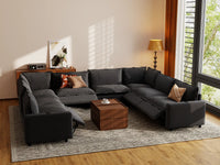 Modular Cero Electric Reclining Sectional | 8-Piece Grey Linen Grand Estate U-Shaped Sectionals 8-Seater