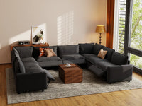 Modular Cero Reclining Sectionals | 8-Piece Grey Linen Grand Estate U-Shaped Sectionals 8-Seater