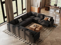 Modular Cero U Shaped Sectional Recliner | 8-Piece Grey Linen Grand Estate U-Shaped Sectionals 8-Seater